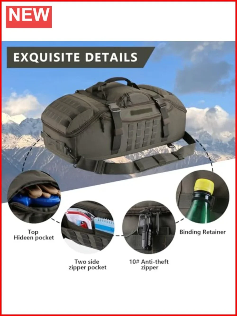55L Large Tactical Duffle Bag, 3-in-1 MOLLE Pack for Sports Gym Outdoor